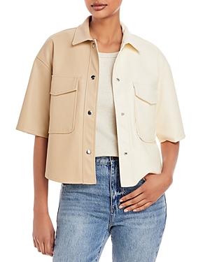 Aqua Color Blocked Faux Leather Short Sleeve Shirt - 100% Exclusive