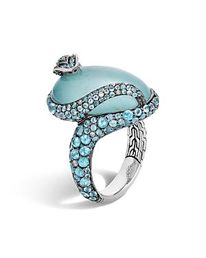 John Hardy Sterling Silver Legends Cobra Milky Aquamarine Ring With Swiss Blue Topaz And Diamonds