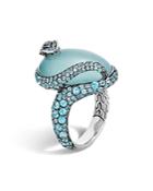 John Hardy Sterling Silver Legends Cobra Milky Aquamarine Ring With Swiss Blue Topaz And Diamonds