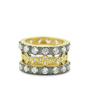 Freida Rothman Visionary Fusion Cubic Zirconia Clover Stack Rings In Silver & Gold Tone Sterling Silver, Set Of 3