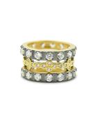 Freida Rothman Visionary Fusion Cubic Zirconia Clover Stack Rings In Silver & Gold Tone Sterling Silver, Set Of 3