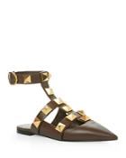 Valentino Garavani Women's Pointed Toe Pyramid Studded Ballerina Flat Pumps