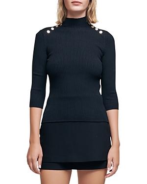 Maje Buttoned Shoulder Rib Knit Sweater
