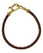 John Varvatos Collection Braided Brown Leather Brass Bracelet