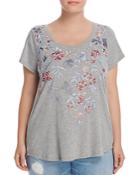 Lucky Brand Plus Floral Embroidered Tee