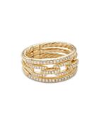 David Yurman 18k Yellow Gold Stax Three-row Chain Link Ring With Diamonds