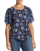 Lucky Brand Plus Mixed Media Floral Keyhole Top