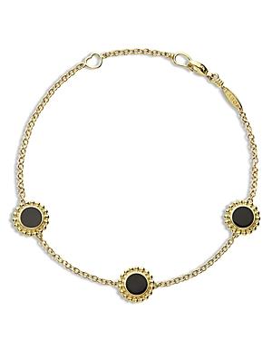 Lagos 18k Yellow Gold Covet Onyx Three Stone Chain Bracelet