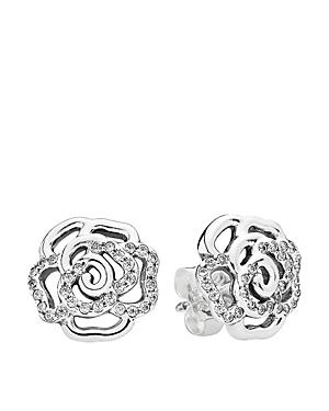 Pandora Earrings - Sterling Silver & Cubic Zirconia Shimmering Rose Studs