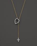 Diamond Cross Lariat Necklace In 14k Yellow And White Gold, .10 Ct. T.w.