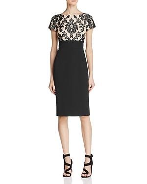Adrianna Papell Embroidered Lace-bodice Dress
