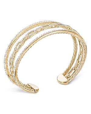 David Yurman 18k Yellow Gold Stax Three-row Chain Link Bracelet With Diamonds