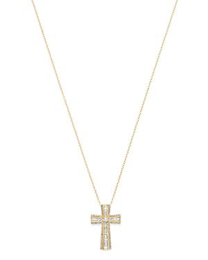 Bloomingdale's Diamond Round & Baguette Cross Pendant Necklace In 14k Yellow Gold, 0.65 Ct. T.w. - 100% Exclusive