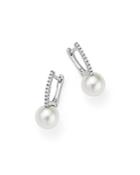 Bloomingdale's Culture Freshwater Pearl & Diamond Huggie Earrings In 14k White Gold - 100% Exclusive