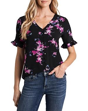 Cece Floral Print Ruffle Sleeve Top