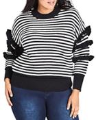 City Chic Plus Stripe Love Ruffle Sleeve Sweater