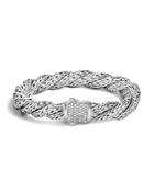 John Hardy Classic Chain Sterling Silver Medium Flat Twisted Chain Bracelet With Diamond Pave