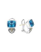 Lagos 18k Gold And Sterling Silver Caviar Color Stud Huggie Drop Earrings With Swiss Blue Topaz