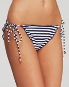 Shoshanna Navy Stripe Lettuce String Tie Side Bikini Bottom