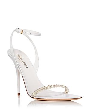 Saint Laurent Women's Luna Pointed Toe Simulated Pearl High Heel Sandals