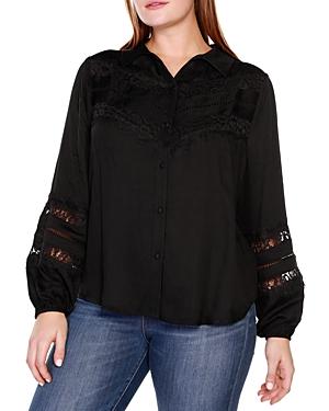 Belldini Plus Lace Long Puff Sleeve Top