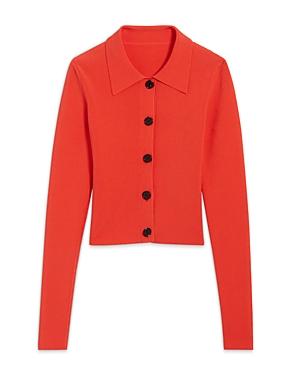 Sandro Francoise Cropped Rib Knit Cardigan