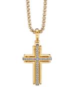 David Yurman 18k Yellow Gold Deco Cross Pendant With Pave Diamonds