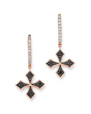 Bloomingdale's Black & White Diamond Cross Charm Hoop Earrings In 14k Rose Gold - 100% Exclusive