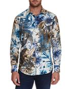Robert Graham Limited Edition Silk Blend Embroidered Floral Printed Classic Fit Button Down Shirt