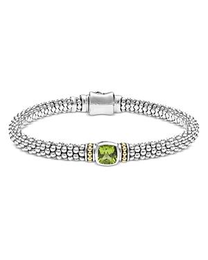Lagos Sterling Silver & 18k Yellow Gold Caviar Color Peridot Solitaire Link Bracelet