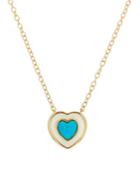 Rachel Reid 14k Yellow Gold Turquoise & White Enamel Heart Pendant Necklace, 16-18