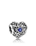Pandora Charm - Sterling Silver & Synthetic Sapphire September Signature Heart
