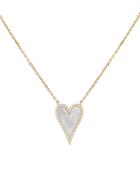 Adinas Jewels Elongated Pave Heart Pendant Necklace In 14k Yellow Gold Plated Sterling Silver, 15.5-17.5