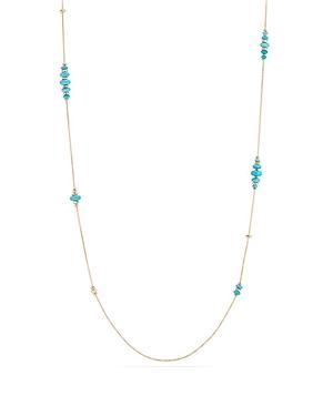 David Yurman Rio Rondelle Long Station Necklace With Turquoise In 18k Gold