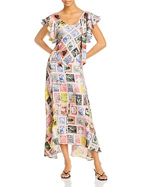 Libertine Sending Our Love Stamps Ruffle Cap Sleeve Dress