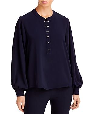 T Tahari Balloon Long Sleeve Crew Neck Henley Top