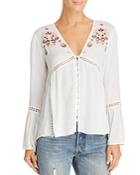 En Creme Embroidered Bell-sleeve Top