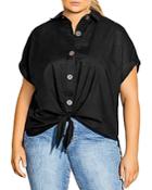 City Chic Plus Knot-front Collared Shirt
