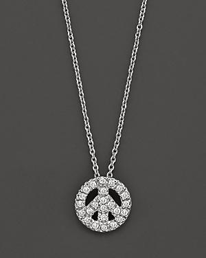 Roberto Coin 18k White Gold And Diamond Peace Sign Necklace, 16