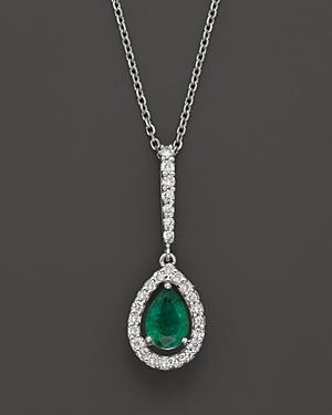 Emerald And Diamond Pear Shaped Pendant In 14k White Gold - 100% Exclusive