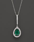 Emerald And Diamond Pear Shaped Pendant In 14k White Gold - 100% Exclusive
