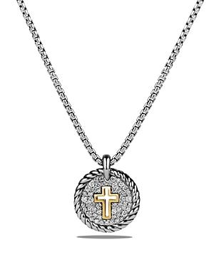 David Yurman Cable Collectibles Cross Charm Necklace With Diamonds With 18k Gold