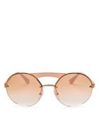 Prada Cinema Evolution Brow Bar Mirrored Rimless Round Sunglasses, 138mm