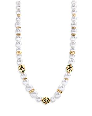Capucine De Wolf Elizabetta Tonal Crystal Caged Teak & Simulated Pearl Beaded Collar Necklace In 18k Gold Plate, 18