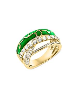 Bloomingdale's Diamond Crossover Ring In 14k Yellow Gold With Green Enamel - 100% Exclusive