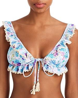 Capitanna Ginger Blue Roses Ruffled Bikini Top