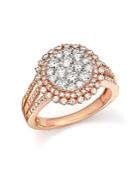 Diamond Double Halo Cluster Ring In 14k Rose Gold, 1.40 Ct. T.w.
