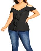 City Chic Plus Ruffled Cold-shoulder Top