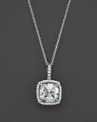Aquamarine And Diamond Cushion Cut Pendant Necklace In 14k White Gold, 16