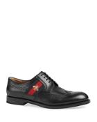 Gucci Leather Brogue Derby Shoes With Bee Web